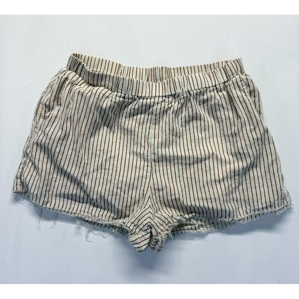 Le Lis Collection Shorts Women Medium Cream Brown Vertical Striped Rayon Raw Hem